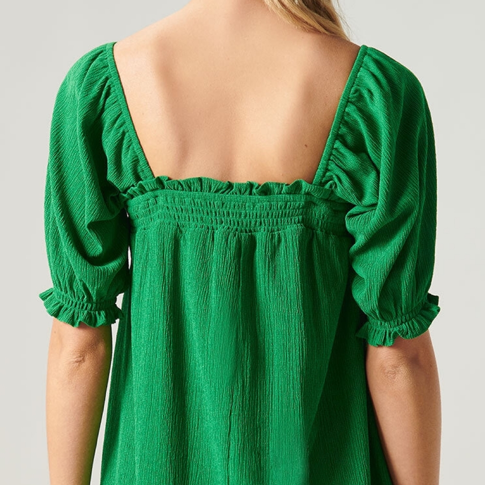 SUGARLIPS Miss Sunshine Kelly Green Convertible Sleeve Babydoll Dress - Picture 5 of 6
